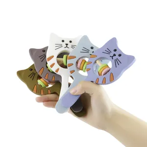 PAISEN 2023 Trend Custom Shape Wooden And Animal Cat Mordedor De Silicon Par Beb Bbaby Rattle Shaker Teether Toys Manufacturer