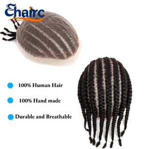 Parrucchino da <span class=keywords><strong>uomo</strong></span> con 8 trecce cornrow, in pizzo integrale, 100% capelli umani, traspirante, con linea naturale dei capelli, sistema unisex - Product Image 3