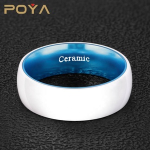 POYA gioielli 8mm anello in ceramica bianco lucido con manicotto in alluminio anodizzato blu chiaro intarsio <span class=keywords><strong>fedi</strong></span> nuziali per uomo e donna - Product Image 4