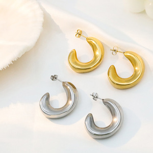 C-shaped Geometric Earrings Steel Color Gold Titanium Steel Jewelry For Women Fashion Cuff Earrings Gift - Product Image 2