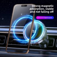 Support de téléphone de voiture magnétique puissant avec lumière colorée, rotation à 360 degrés, charge sans fil super rapide QI2.2 25W, plastique, pour grille d'aération, 2025