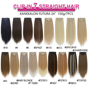 Extensions de cheveux synthétiques à clipser Julianna Wholesale, 24 pouces, 7 pièces, 16 clips, effet Yaki lisse, sans couture - Product Image 6