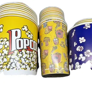 Diskon besar cangkir kertas Popcorn bulat cetak kustom ember makanan ringan bioskop cangkir kertas