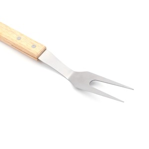 Juego de herramientas para barbacoa de acero inoxidable con mango de madera de caucho, 3 piezas, espátula, pinzas y tenedor portátiles para asar al aire libre - Product Image 4