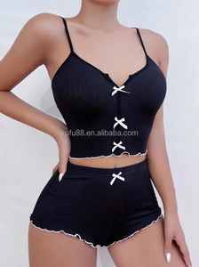 2025 nouveauté femmes décontracté pyjamas ensemble Shorts sans manches maison porter avant fente été Pijamas femmes robe - Product Image 6