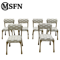 Chaise de salle à manger moderne et durable avec cadre en aluminium et tissu à carreaux sans accoudoirs pour la maison, le bureau à domicile, l'appartement, l'hôtel