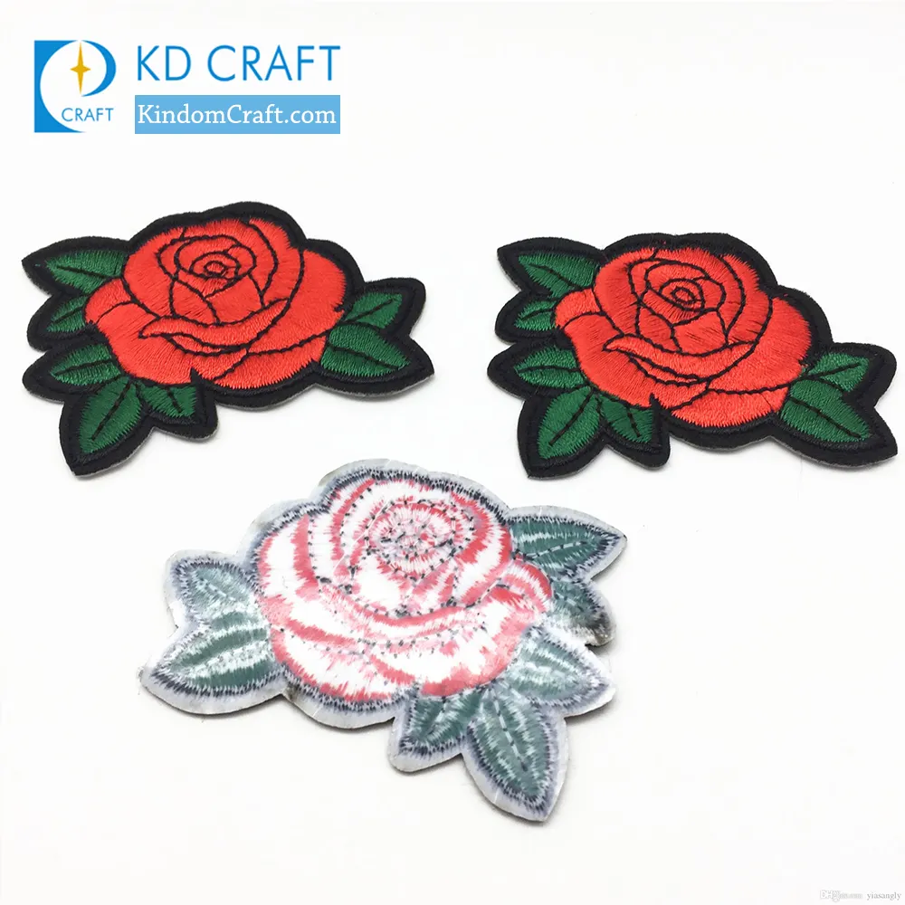 Fashion small sequins applique multicolor custom design woven badge 3d logo rose floral flower embroidery patch for clothing