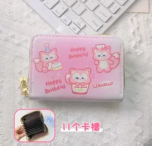 YWMX 귀여운 만화 Kuromi 카드 지갑 소녀를위한 사랑스러운 만화 PU 가죽 가방 지퍼 대용량 도매