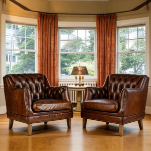 Sofá Chesterfield Tapizado, Sofá Chesterfield de Cuero Rústico Color Bronceado, Sofá Chesterfield de Cuero Genuino con Botones, Conjunto de Sofás Chesterfield para Vestíbulo de Hotel - Product Image 2