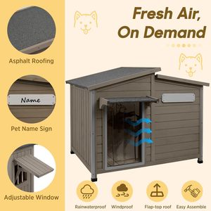 Outdoor Wooden Dog House for Small & Medium Dogs, Weatherproof Kennel with Openable Roof Window Chew-Resistant <b>Frame</b> - Product Image 4