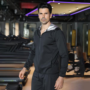 Setelan Olahraga Pria Anti Keringat untuk Lari, Cardigan Berkerudung dengan Ritsleting, Pakaian Latihan, Bahan Menyerap Keringat, Setelan Olahraga untuk Menurunkan Berat Badan - Product Image 2