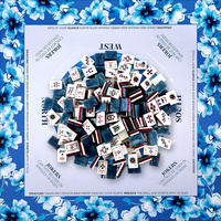 Mahjong Americano de Lujo Moderno, Fichas Acrílicas Rojas y Azules con Tapete de Juego con Diseño Floral Azul, Portátil, 166 Piezas