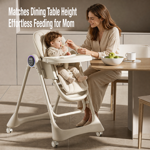 2-in-1 Electric Baby High Chair &amp; Rocker, Foldable Recliner, Swivel Wheels, Double Tray, <strong>Toy</strong> Frame, Dolls, Colorful Light Screen - Product Image 3