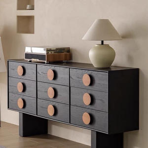 Cómoda de madera maciza con nueve cajones, aparador moderno negro, armario de almacenamiento para sala de estar, 160cmx40cmx90cm, imitación de grano de roble - Product Image 2