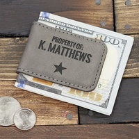 Pince à billets personnalisable en similicuir gravable au laser, porte-monnaie fin avec gravure de logo sur mesure, cadeau pour garçons d'honneur, vente en gros