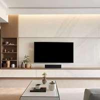 Ensemble de salon moderne de luxe XINGRUO LKD34, meuble bas sur mesure en pierre frittée et bois pour villa