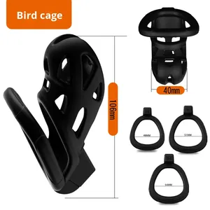 Jouets sexuels en silicone pour hommes Jiuai Ningbo, dispositif de chasteté, anneau de chasteté, cage à oiseaux, masturbation, CB - Product Image 6