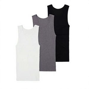 Custom Men Eco-Friendly Ultra-soft Cotton/Spandex Square Collar Breathable Knitted Casual Printed <b>Tank</b> <b>Top</b> 3 Pack Black <b>White</b> - Product Image 1