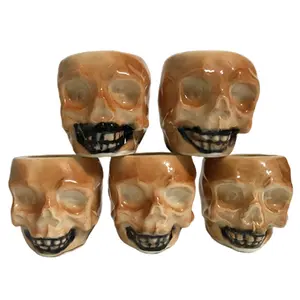 Kustom grosir Halloween bar goth seram wiski mini tumbler mug keramik grim reaper tengkorak tequila sublimasi tembakan kacamata