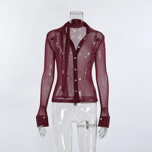 Cardigan en maille transparente réfléchissante pour <span class=keywords><strong>femme</strong></span>, style chemise à manches longues, ouverture sur le devant, léger, superposition vintage, nouveau printemps 2026 - Product Image 5