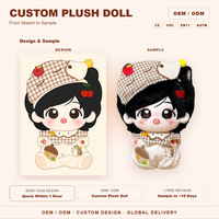Poupée en peluche personnalisée Ours à carreaux avec béret et barboteuse crème, brodée, objet de collection, cadeau pour fans, vente en gros