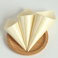 Compostable Wooden Food Cone Birch Wood Disposable Cone for Fried Food Popcorn Nut Snack Packaging