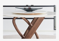 Table à manger ronde en marbre minimaliste haut de gamme de luxe italienne moderne avec base rotative, meubles de salle à manger, pieds en bois