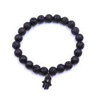 Bracelet pour hommes Pierre de lave CZ Pave Hand Charm Bracelet élastique perlé pour hommes