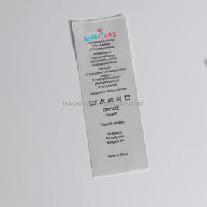 Etiqueta de cuidado de cinta de poliéster impresa Transferencia de calor o etiqueta de tela para coser con logotipo personalizado - Product Image 6