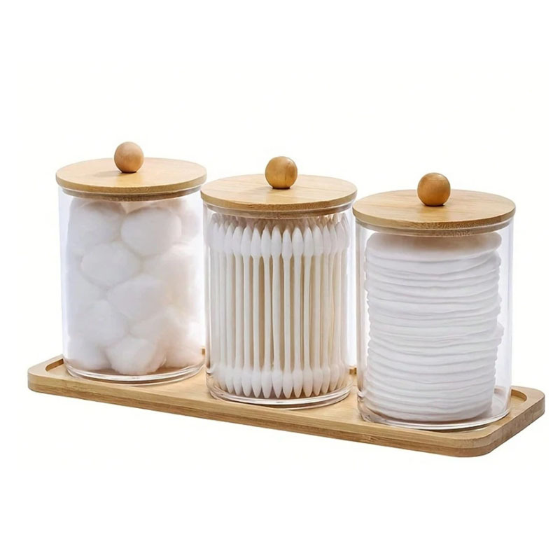 Boîtes Rangement Acrylique Transparent Gukasxi - Lot De 3, Avec Couvercle Et Poignée Trèfle - Pour Cotons-tiges, Cosmétiques, Salle De Bain