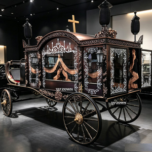 Cercueil funéraire noble tiré par des chevaux avec cabine vitrée et rideau personnalisé pour le transport de cercueil, procession commémorative solennelle - Product Image 1