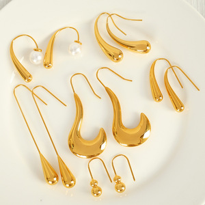 ต่างหูแฟชั่นทรงหยดน้ำ ประดับมุกเทียม สำหรับผู้หญิง งานปาร์ตี้ ดีไซน์ทรงหยดน้ำยาว สีทอง - Product Image 1