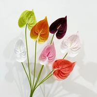 Echt Aussehende PU Anthurium Andraeanum Lind Hochzeitskerze Spathiphyllum Weinrot Grün Anthurium