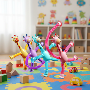 Jouet éducatif en plastique anti-stress en forme de girafe de dessin animé télescopique avec ventouse, forme variable pour les cadeaux d'enfants - Product Image 2