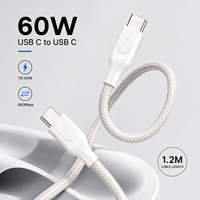 Câble USB C vers Type C de 1,2 m, 60 W, 3 A, charge rapide PD, câble de charge tressé en nylon pour appareils mobiles