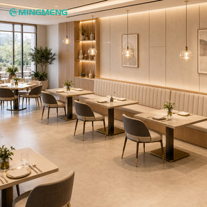 Modern Restaurant Booth <b>Set</b> <b>Round</b> <b>Table</b> Faux Marble Top Wood Frame 6 Seats Commercial <b>Dining</b> Furniture - Product Image 2