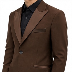 Costume de smoking marron confortable en polyester pour homme, simple boutonnage, revers cranté, style britannique, idéal pour mariage, soirée, bal de promo, banquet - Product Image 2
