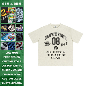 Camiseta de algodón de punto para hombre con estampado digital de letras estilo grafiti universitario americano, manga corta, hombro caído, antibacteriana - Product Image 3