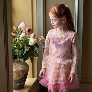Vestido de Princesa con Lentejuelas y Malla <span class=keywords><strong>TUTU</strong></span> de Manga Larga para Niñas, Colección Otoño 25 de Orange Music, Hecho a Mano, Falda de Pastel de Cumpleaños, Poliéster y Algodón - Product Image 3