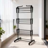 Séchoir à linge pliable à quatre étages en métal, multifonctionnel, sur pied, mobile, rangement vertical pour vêtements, séchoir à linge vertical