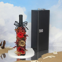 Vente en gros de fleurs et plantes éternelles préservées dans une bouteille de vin rouge, décoration d'intérieur, cadeau, rose en verre, fête des mères, remise de diplôme