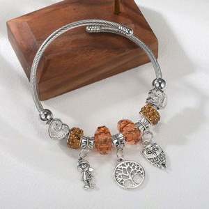 Pulsera de Cobre y Acero Inoxidable con Cuentas de Diamantes de Imitación Estilo Europeo-Americano DIY, Brazaletes de Moda Transfronterizos para Niñas y Mujeres, Regalo - Product Image 3