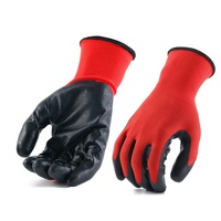 Gants de jardin industriels en nylon polyester rouge de calibre 13, revêtement en nitrile noir, norme CE