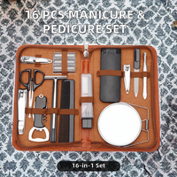 Ensemble de manucure 16 pièces en acier inoxydable vert Coupe-ongles Élimine les callosités Outils de pédicure Sac à fermeture éclair pour un usage domestique et en salon