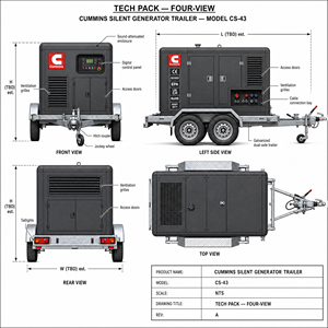 Prix limité : Groupe électrogène portable 50 kW 80 kVA pour moteur Cummins, diesel 40 kW 50 kVA, sur remorque, conception silencieuse, puissance nominale - Product Image 5
