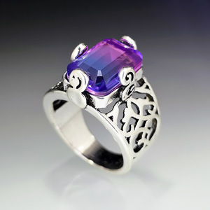 Anello Traforato Floreale Colorato Viola, Anello Vintage alla Moda - Product Image 5