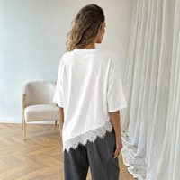 T-shirt veste unisexe d'été 2026 style japonais imprimé léopard à ourlet oblique et coutures en dentelle, coupe ample à manches courtes