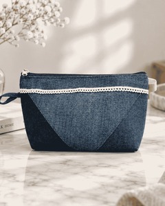Elegante Riñonera de Mezclilla con Cierre de Cremallera y Ribete de Encaje, Bolsa de Tela Reutilizable para Maquillaje de Viaje y Artículos Esenciales Diarios - Product Image 1