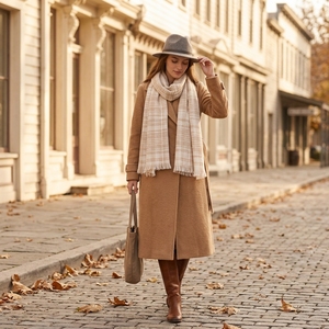 Bufanda Larga Clásica Británica de Otoño, 100% Pura, Transpirable, Suave, con Diseño a Cuadros, Ecológica, Ligera, con Logotipo Personalizado - Product Image 4