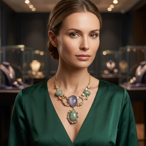 Collier de luxe en laiton plaqué or avec zircons cubiques, chaîne à maillons, pendentif vintage, cadeau pour femme, fait main, produit en gros - Product Image 3